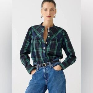 J.Crew Women's Fresco Top with Jewel Buttons Size S Plaid Academia Preppy NWOT